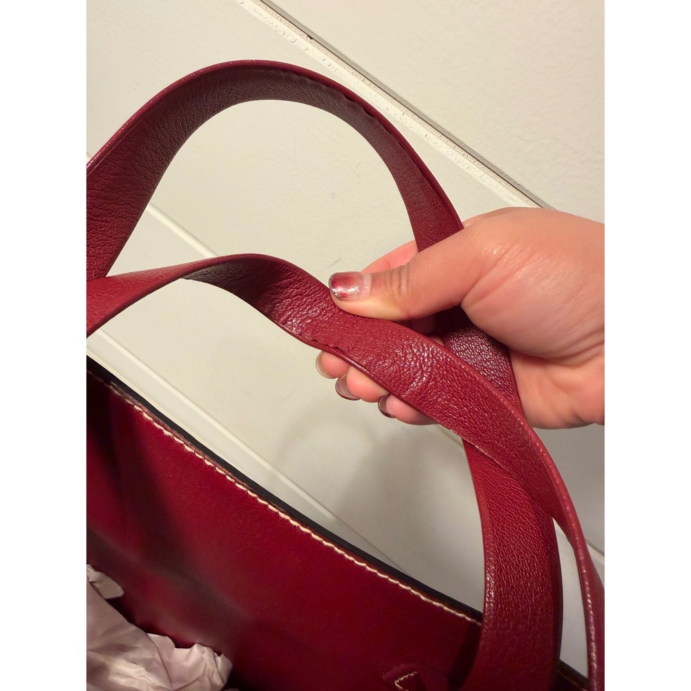 Hermes Vintage Tote Bag Burgundy Red Leather Woven Textile Striped Made in Franc - Picture 3 of 11